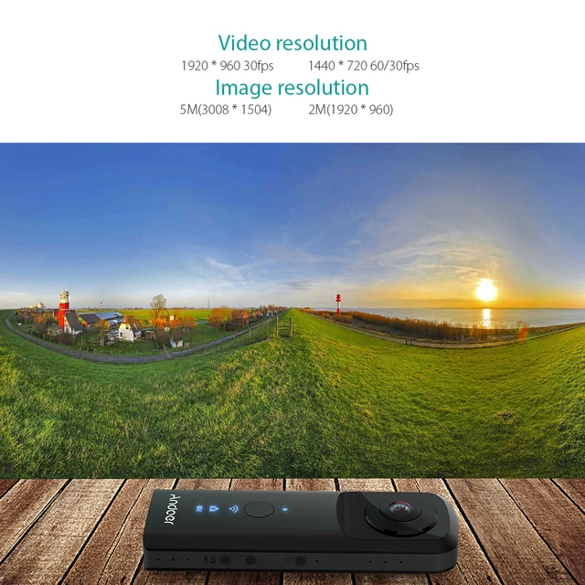 Andoer A360II Handheld 360 degree VR Video Camera Support WiFi Dual 210 degree HD Wide Angle FishEye Lens Panoramic Cam