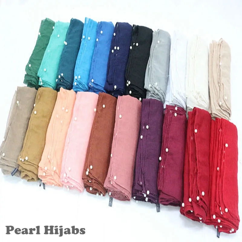 30 цветов жемчужный однотонный шарф-хиджаб сплошной мусульманский головной убор мягкий volie шарфы платки жемчуг oulard бисера глушитель encharpe