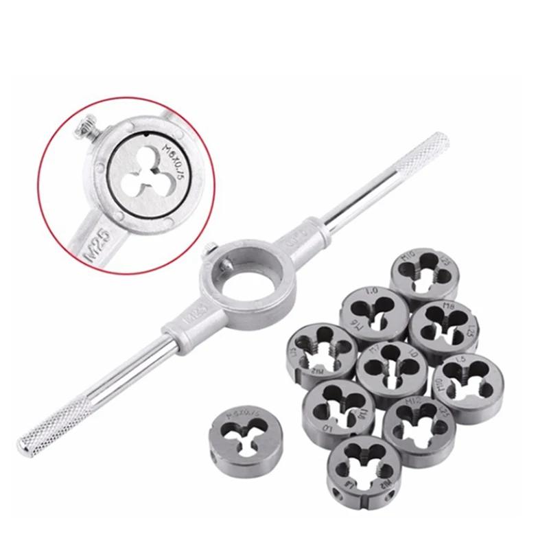 

8pcs/set Metric Circular Tap Die Set M3 M4 M5 M6 M8 M10 M12 Screw Thread Plugs Taps with Wrench Broaching Hand Tools Set