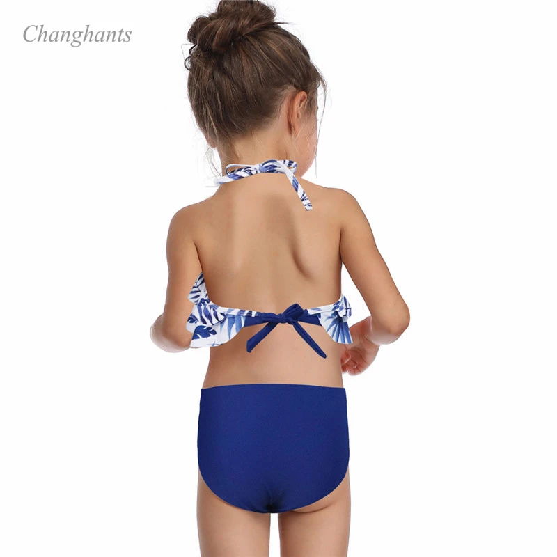 Girl one piece Swimsuit Blue and Purple with flowers print kid swimwear Children bathing suit child summer beach wear