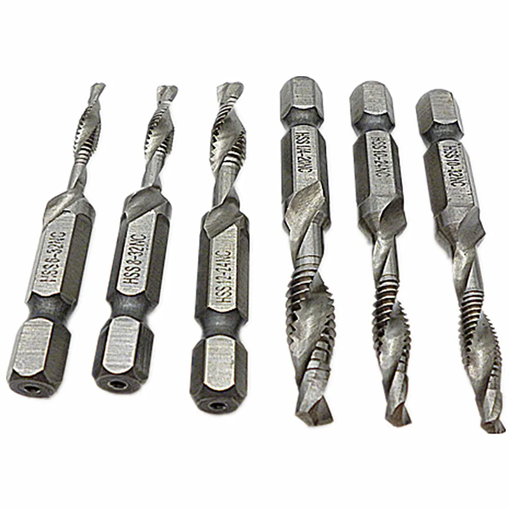 6pcs SAE Drill Tap Countersink Set Combination Deburr Bit 1/4" Quick