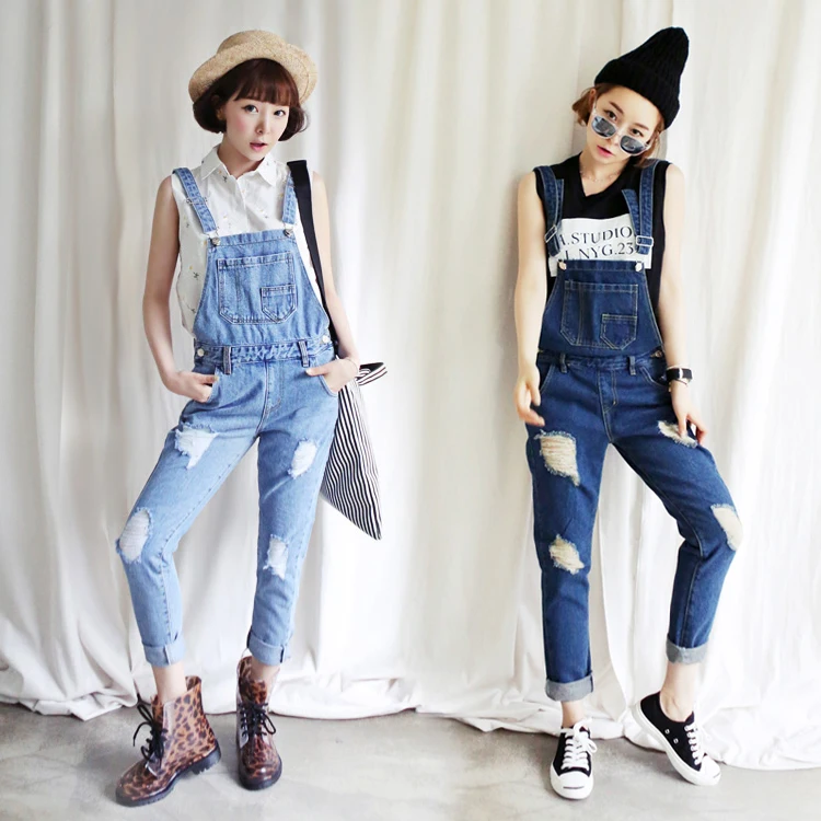 Women Loose Denim Bib Hole Overalls Demin Shorts Jumpsuit Jeans Pants Trousers