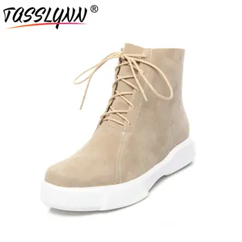 

TASSLYNN 2018 Women Boots Lace Up Platform Winter Shoes Wedges Heels Ankle Boots Round Toe Sewing Ladies Snow Boots Size 34-43