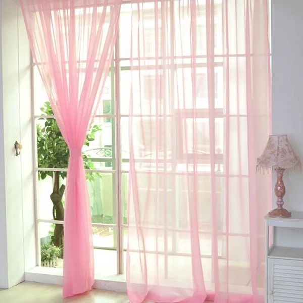 2 шт., цветные прозрачные оконные панельные шторы из вуали, Тюлевая занавеска для гостиной, спальни, цветная прозрачная занавеска, 200 см x 100 см - Цвет: Pink