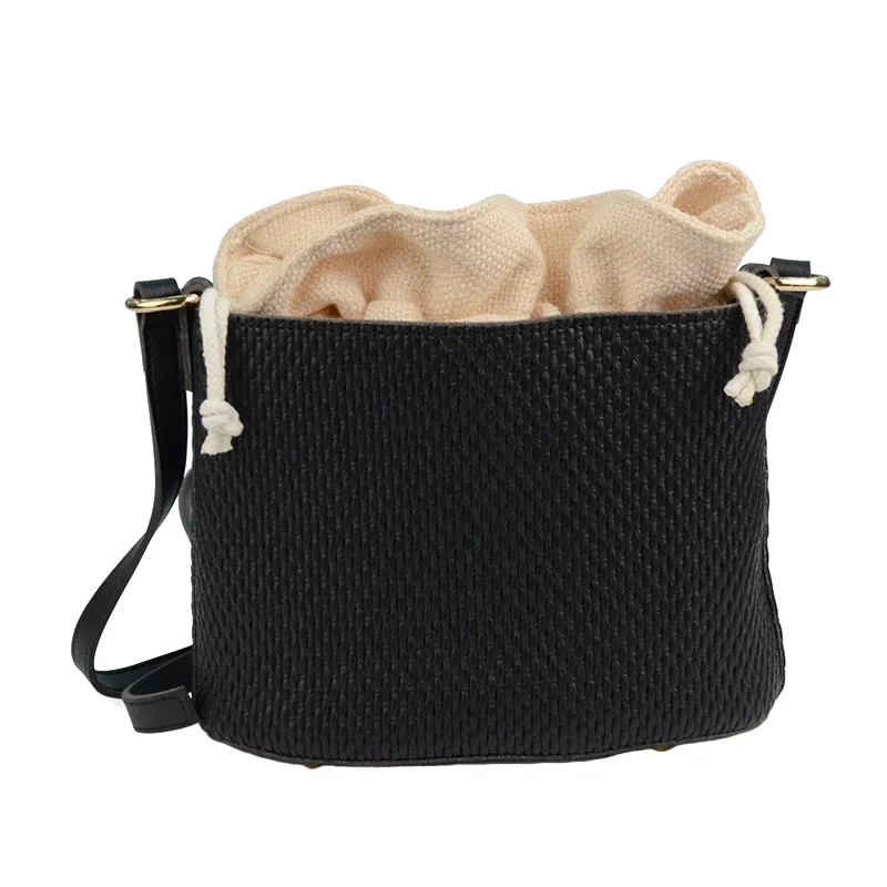 Summer Fashion Women Drawstring Straw Bags INS Popular Female Beach Travel Handbag Lady Knit Shoulder Bag Weave Crossbody SS3376 (12)