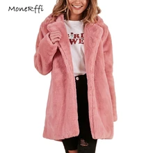 MoneRffi женское элегантное длинное пальто из искусственного меха осень зима теплое толстое Мягкое повседневное плюшевое пальто размер плюс 3XL верхняя одежда пальто