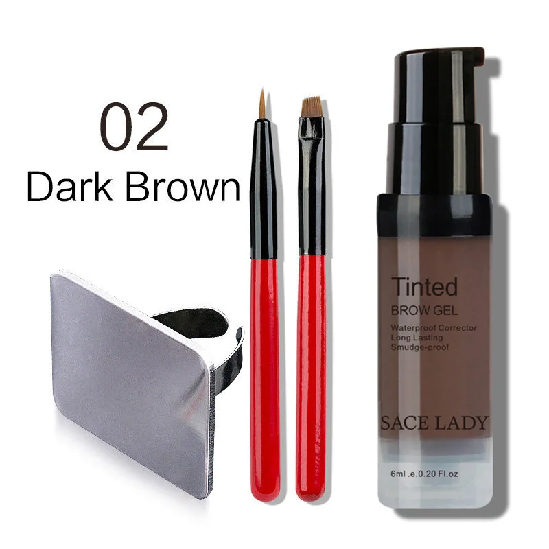 02 Dark Brown Set SACE LADY тени для бровей водонепроницаемый хна подводка кисть для окраски набор гель для бровей крем макияж набор краски инструмент восковое косметическое средство - Цвет: 02 Dark Brown Set