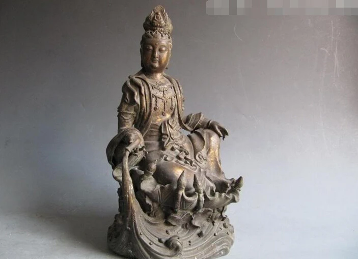

USPS to USA S2806 12 Folk Bronze Carved lotus flower Bodhisattva Kwan-Yin Guan Yin Buddha Statue (B0328)