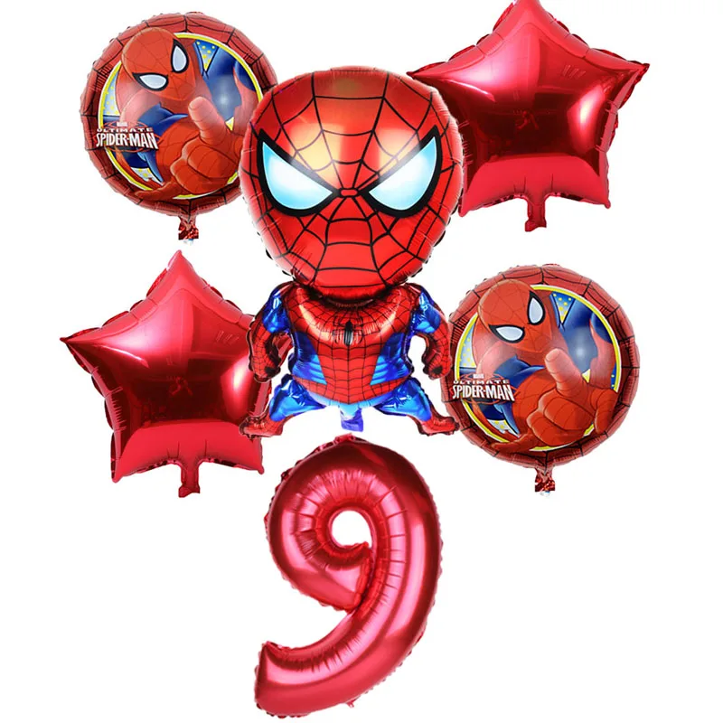 6pcs/lot Spiderman Foil Helium Balloons 30" Red Number Party Inflatable Ball Birthday Party Decoration Kids Toys Star Globos - Цвет: red 9