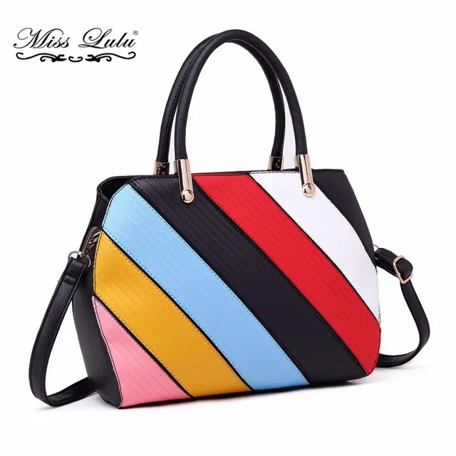 Us 33 44 24 Off Miss Lulu Women Designer Rainbow Handbags Top Handle Tote Bags Pu Leather Female Cross Body Messenger Shoulder Bag S1720 In
