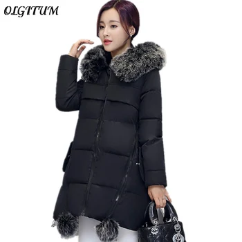 

2019 Winter Girls Long Down cotton Coat Cloak Size Thick Jacket Coat Women Large Fur Collar Hooded Big Pocket 5 Color S-XXXL