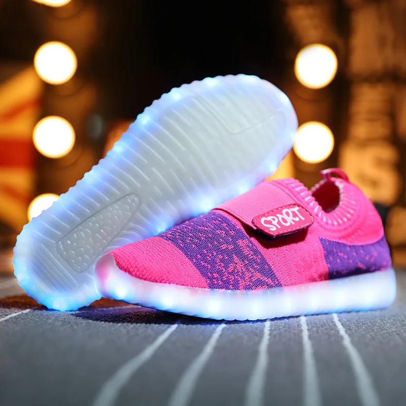 

High qual 25-36 Size/ USB Charging Basket Led Children Shoes With Light Up Kids Casual Boys&Girls Luminous Sneakers Glowing Shoe