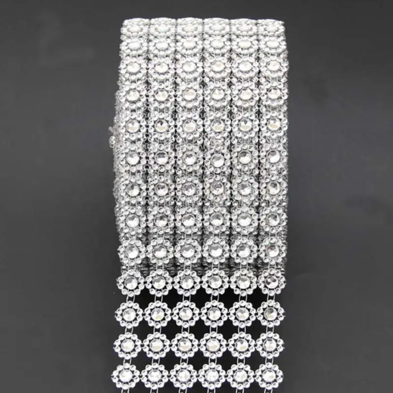 1 ярд Серебряный Подсолнечник сетка оберточная лента с кристаллами стразами для свадебного украшения - Цвет: Silver