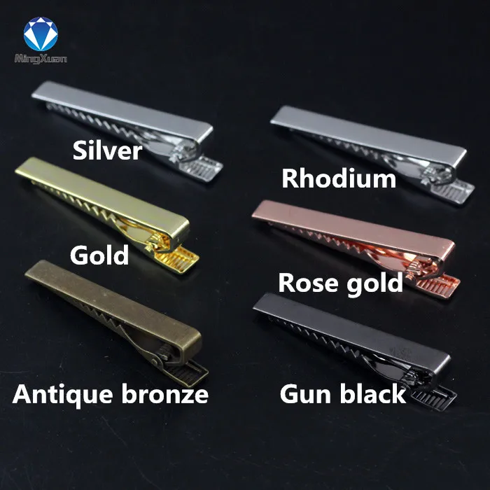 MINGXUAN 2pcs/lot Men Tie Pin Clips 6 Colors Plated Copper Tie Clips For Men 55*5mm Exquisite Wedding Tie Clips Men Tie Bar stylish middle plant jacquard 6cm width coffee color tie for men