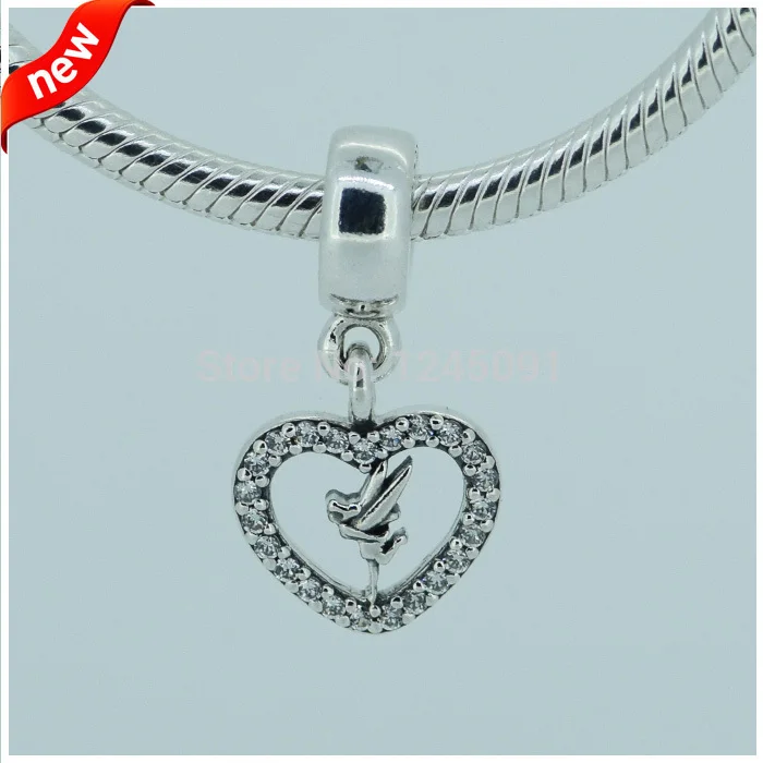 

Fits for Pandora Beads Bracelets and Necklaces 100% 925 Sterling Silver Jewelry Tinkerbell Charms with Clear CZ Free Shipping