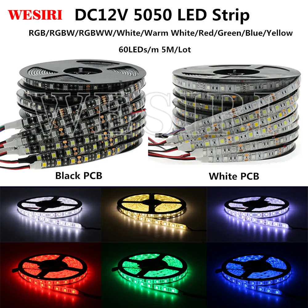 

LED Strip DC12V 60LEDs/m 5m/lot Flexible LED Light RGB RGBW Red Green Blue Yellow White Warm White Cold White 5050 LED Strip