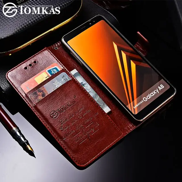 Best Price TOMKAS Business Wallet Case For Samsung Galaxy A8 2018 Cases Cover Flip 6.0 Inch Phone Case For Samsung Galaxy A8 Plus 2018     