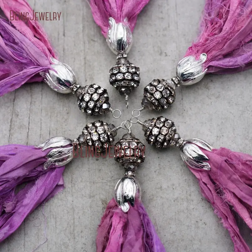 20171213-PM8963- Cerise Pink Sari Silk Tassel Pendant Antique Silver_6