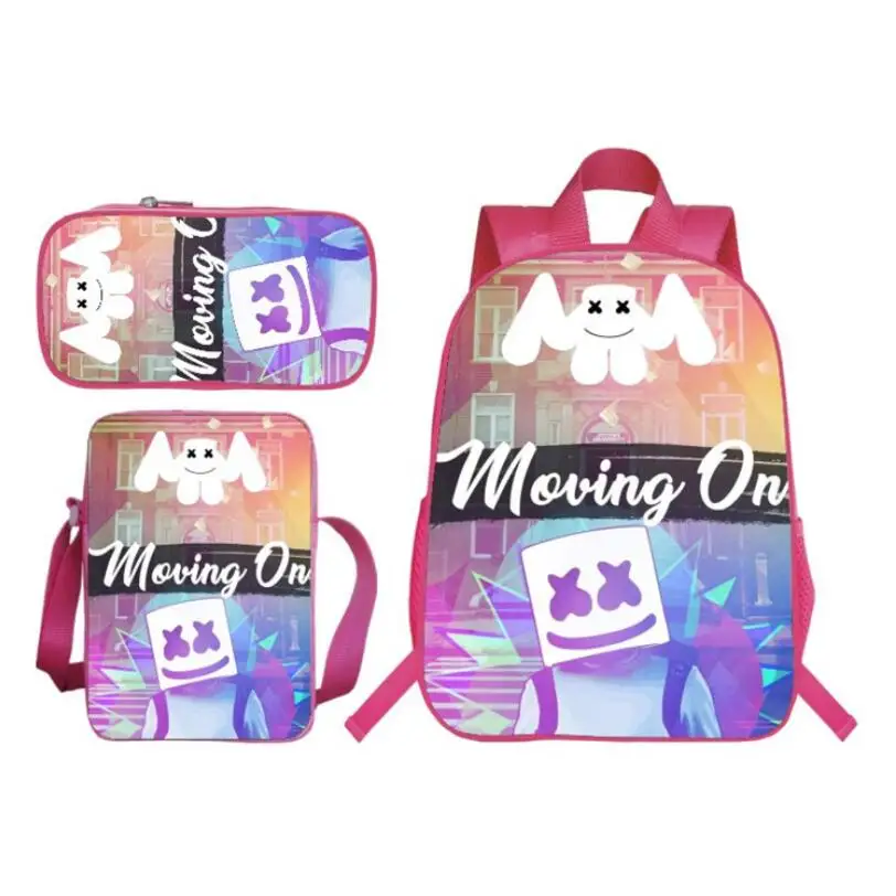 

Hot Sale 3Pcs/Set 3D Printing Pop Star Marshmello Kids Baby School Bags for Children Shoulder Backpacks Girls Bookbag for Womens