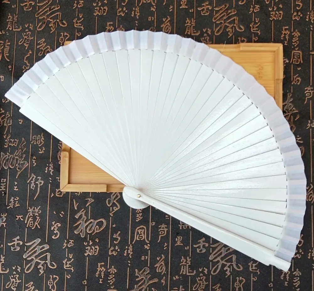 50Pcs White Wedding Fan,Wooden Spain Ladies Hand Fan