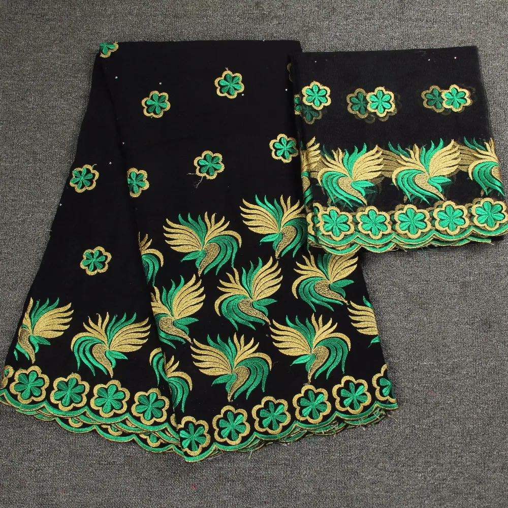 

(5+2 yards/set) High quality embroidered African bazin lace fabric green and black with net lace border for wedding party!A32-62