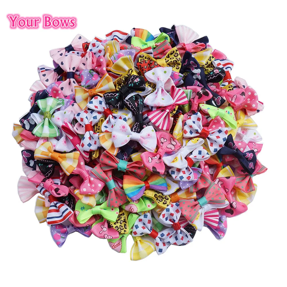 

Your Bows 100 Pcs/lot Mini Pringting Ribbon Bow Pet Bowknot Craft ONLY BOW NO CLIPS DIY Wedding Decor Hair Accessories Wholesale