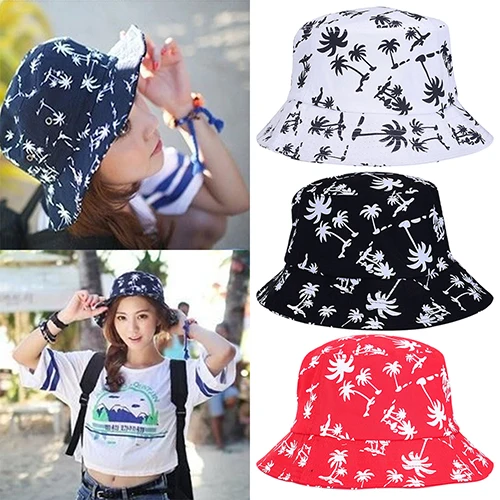 

Women's Coconut Tree Print Bucket Hat Cap Summer Travel Sun Screen Hats