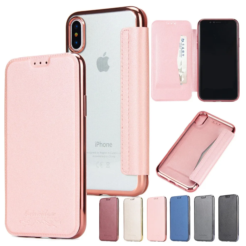 

Electroplate Wallet Case For iPhone 8 7 Plus 6 6s Plus 5 5S SE Soft TPU+PU Flip Leather Case For Iphone X XS Max XR Back cover