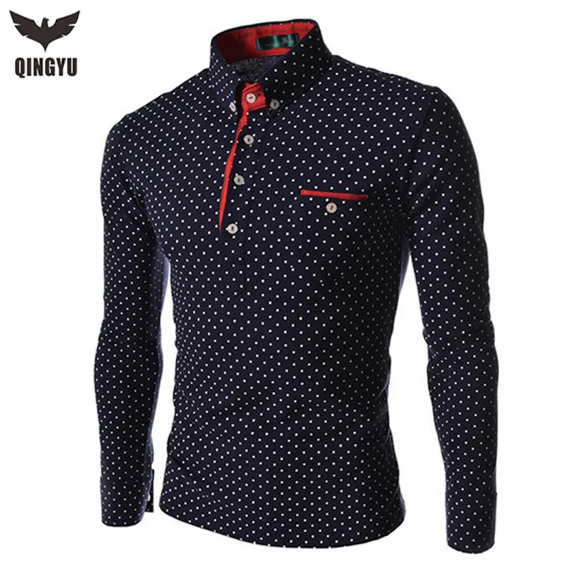 2016 New Brands Mens Dot Long Sleeve POLO Shirts Brands  Long Sleeve Camisas Polo Stand Collar Male Polo Shirt Size 3XL. KJHB
