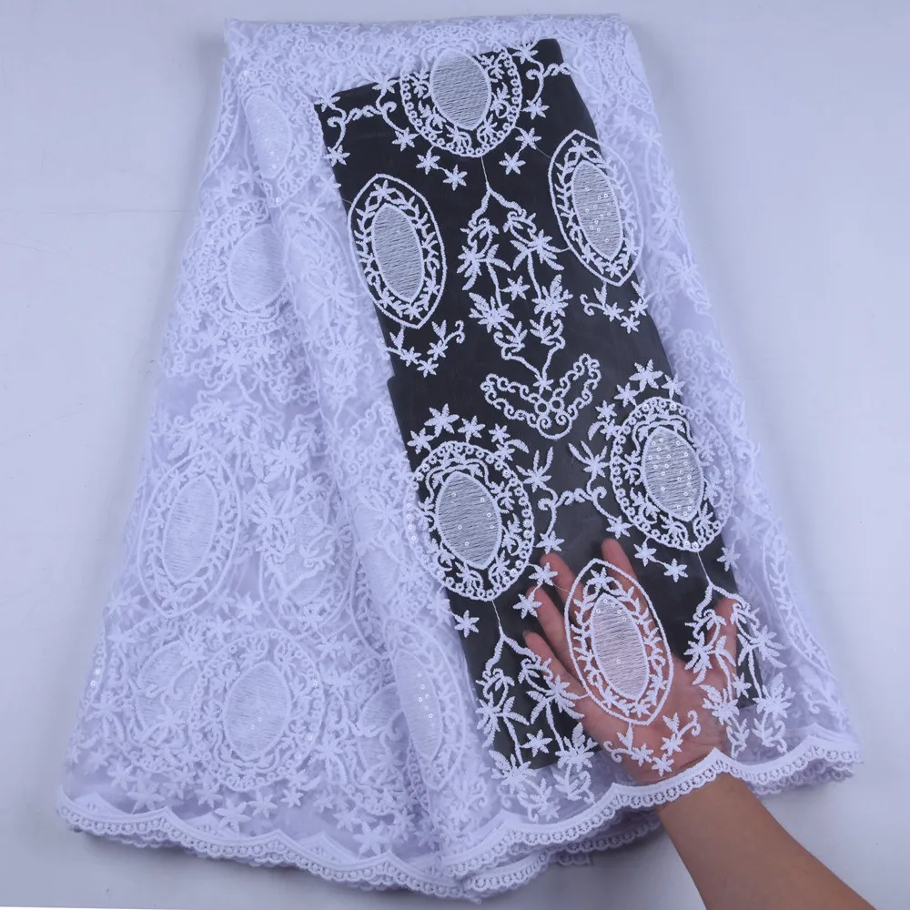 

Pure White Milk Silk Lace Fabric 2019 High Quality Embroidered Sequins French Tulle Lace Bridal African Wedding Lace Y1636