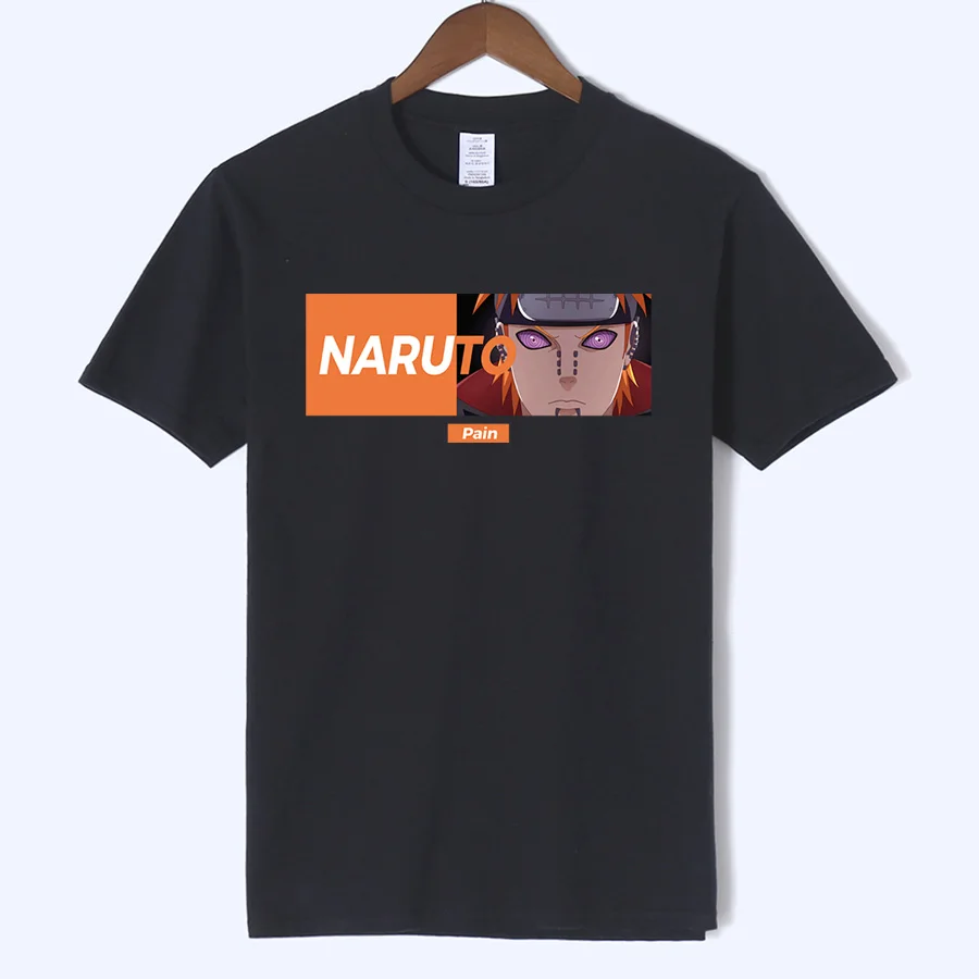 

Japan Naruto Sasuke pattern black T Shirt Men Cotton Homme Anime Shirt Brand Casual Streetwear Slim fit Fashion Mens Tshirts