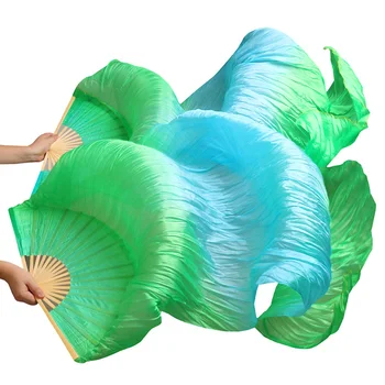 

2018 female high quality Chinese silk veils dance fans Pair of belly dancing fans cheap hot sale Green+Turquoise+Green