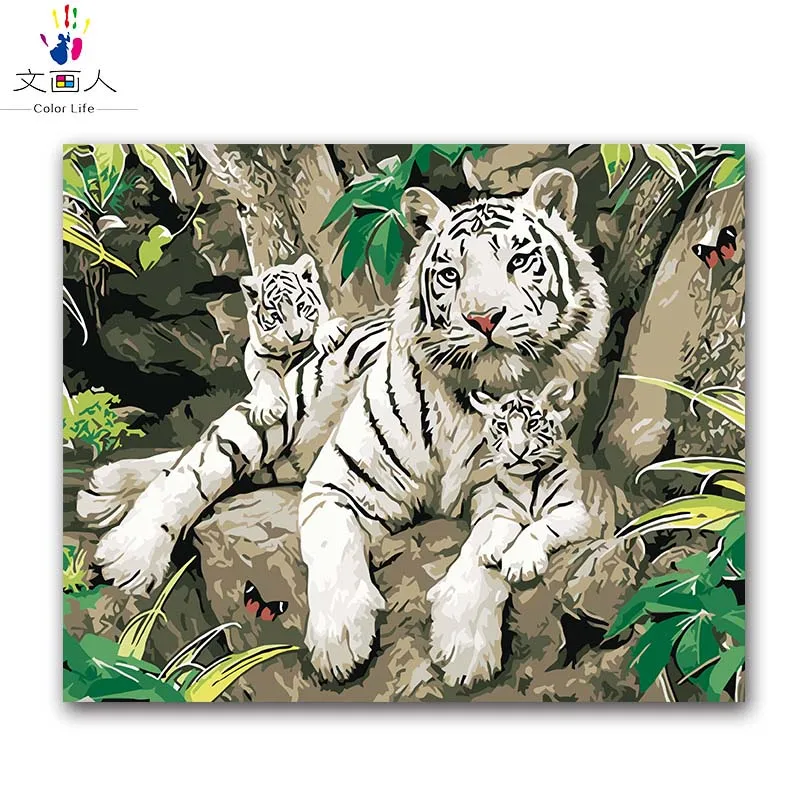 

Animal tiger oil painting package diy digital oil paint by numbers with kits for adult kids practise painting modular hoom decor