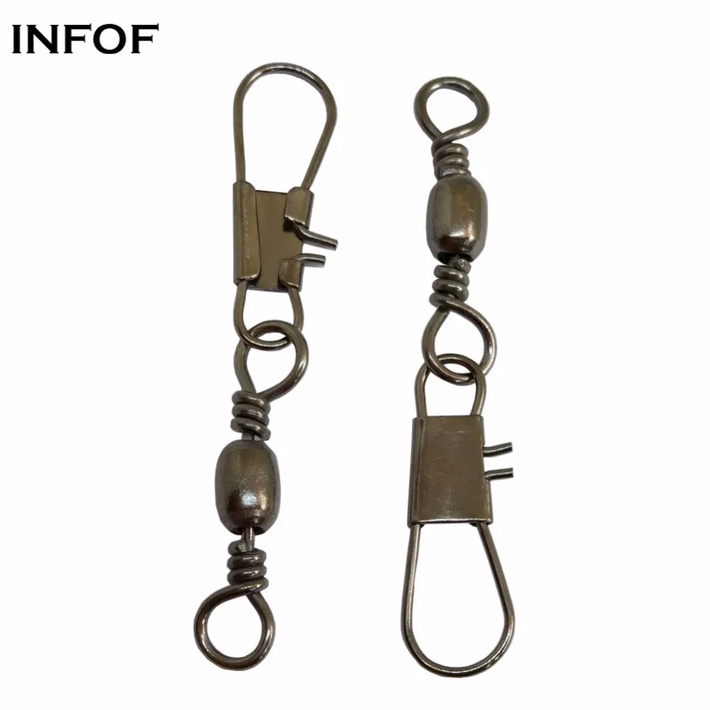 INFOF 200pcs/lot Fishing Swivels Barrel Swivels with Interlock Snap