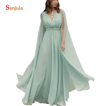 

Mint Green Bridesmaids Dress With Maxi Long Sleeves V-neck Chiffon Formal Party Dress Vestidos Para Madrinhas De Casamento