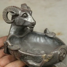 Bi003636 Народные Китайский Чистая Бронзовый Богатство Монета Овцы Рогатый Статуя Пепельница Щеточная Мойка