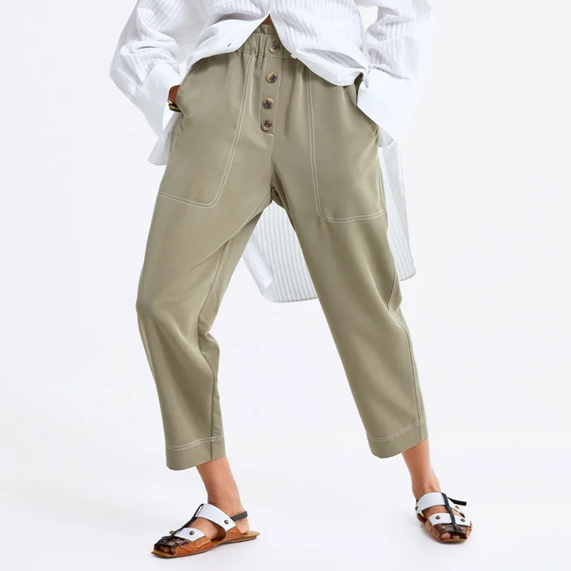 YNZZU 2019 Autumn new fashion soild botton casual women pants High waist elastic wasit good quality Loose harem trousers YB333 YNZZU 2019 Autumn new fashion soild botton casual women pants High waist elastic wasit good quality Loose harem trousers YB333