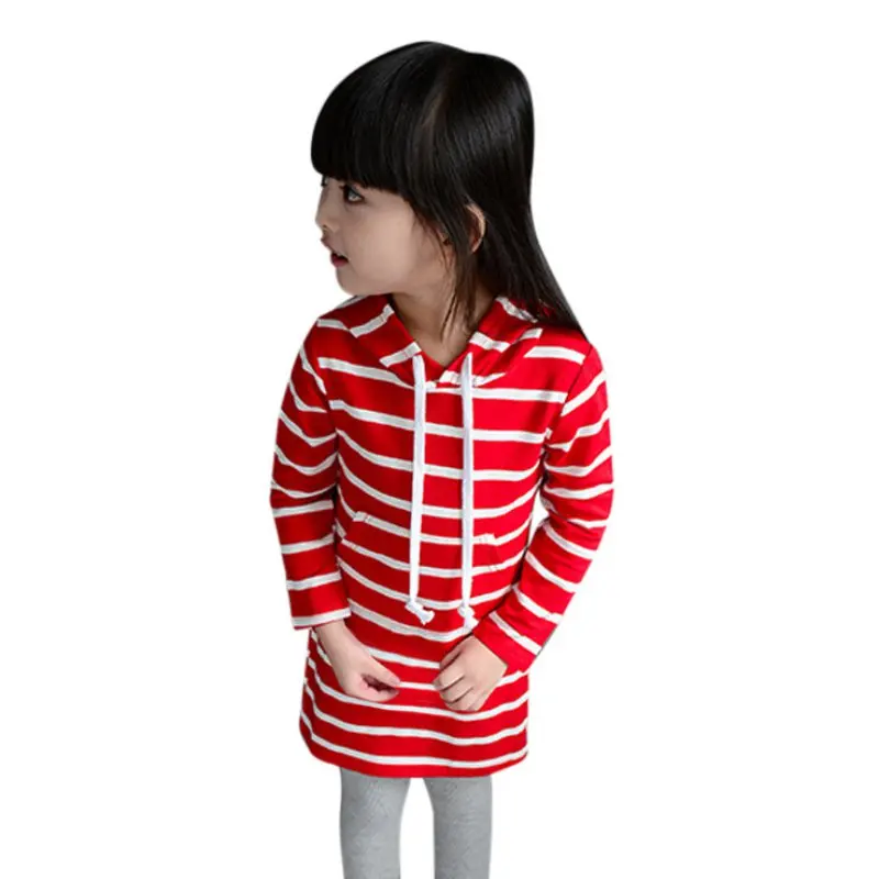 

New Spring Autumn Children's Casual Dresses Clothing hooded Kids Girl Cute Striped  Long-Sleeved Children's Dress
