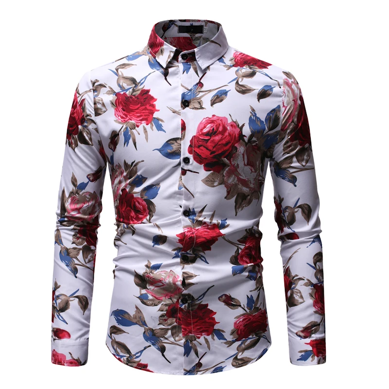 Новое поступление,, летняя мужская одежда, повседневная мужская рубашка большого размера, мужская рубашка с цветочным принтом - Цвет: Белый