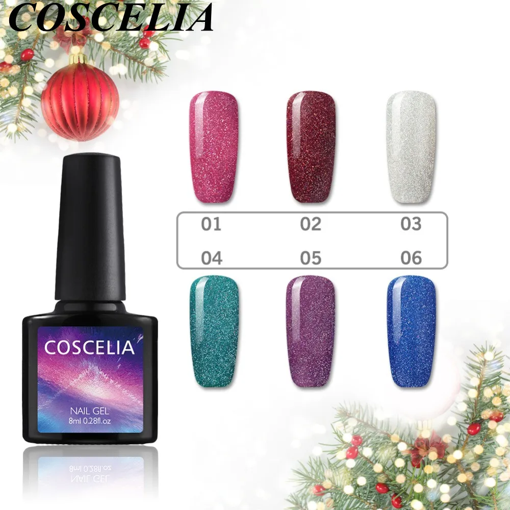 

COSCELIA 8ML Neon UV Gel Nail Polish Base Top Coat Varnish For Manicure Glitter Shining Colorful Decorations 6 Colors Available