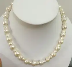 Элегантный 14-15 мм tahitian барокко Южное море белый жемчуг ожерелье 925 серебряные
