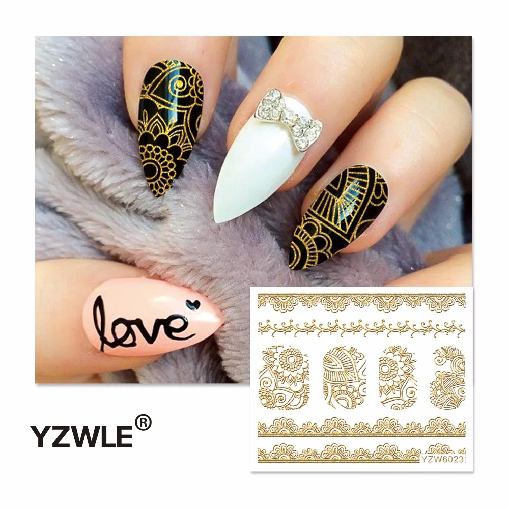 YZWLE 1 лист Горячие золотые стикеры 3D на ногти Nail Art DIY ногтей декоративные наклейки фольга обертывания Маникюр Инструменты для укладки(YZW-6023