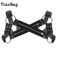 TiaoBug для мужчин черный искусственная кожа X форма средства ухода за кожей Грудь Жгут металлическое кольцо бондажный Пояс Горячая пикантн