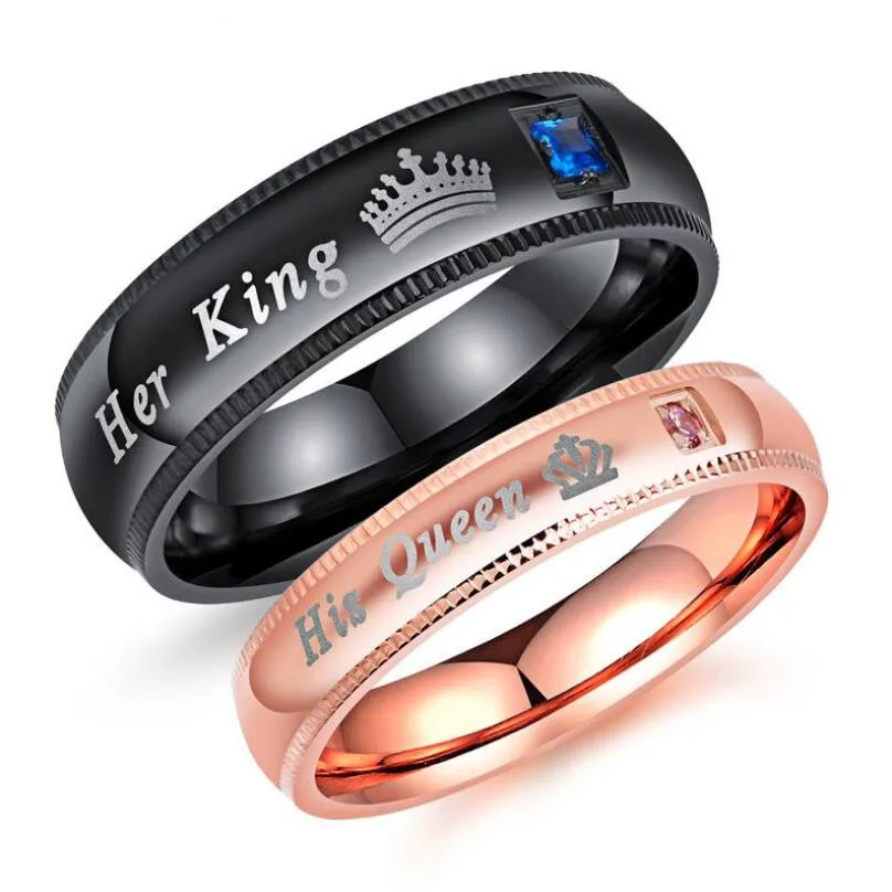 Promise Couple Rings Trendy Her King & His Queen Custom Crytal Stone