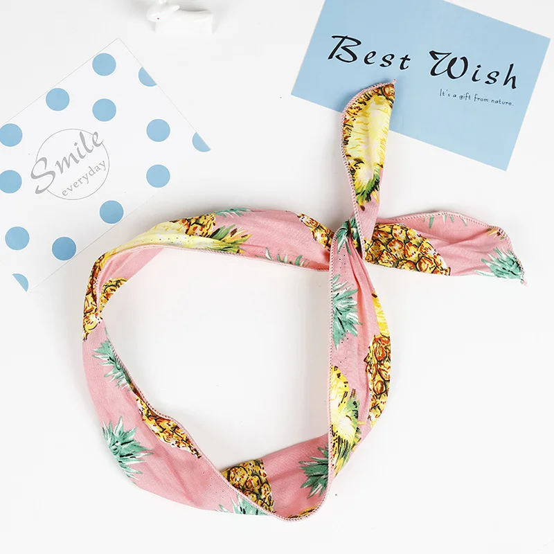 

Korea Simple Iron Wire Knotted Fabric Rabbit Ears Headwear Sweet Fruit Pineapple Headband for Women Fashion Travel Headdress