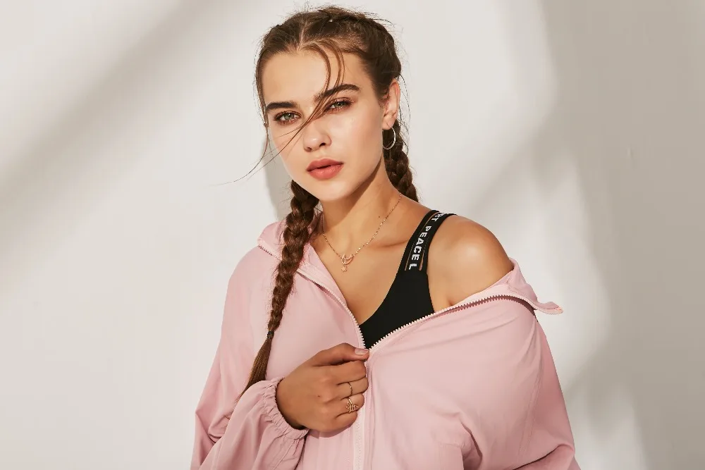 Womens Running Top Long Sleeve Sun Protection Jacket Sports Wear For Women Gym Quick Dry Breathable Hooded Zipper Coat (31)