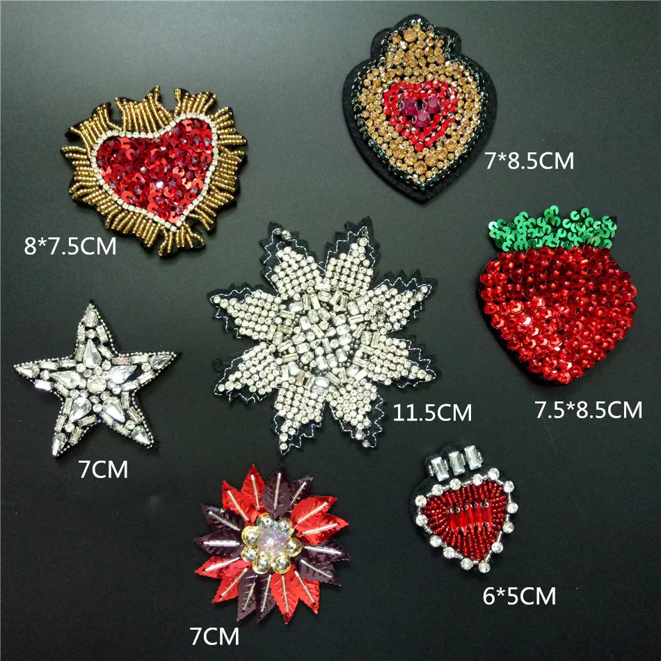 Iron-On Applique Glass Beads /& Sequins Sewing Fabric Craft Supply Embellishment
