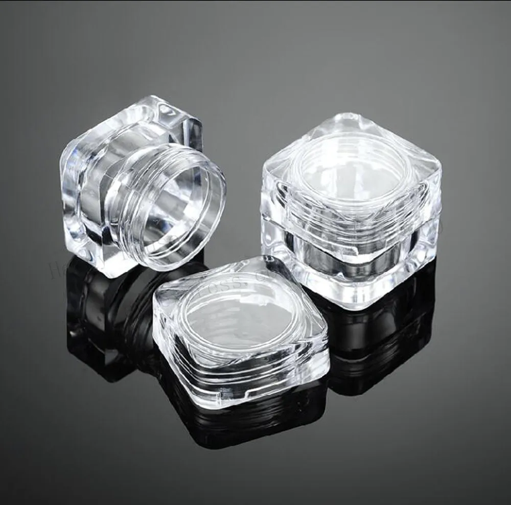100 lot 5g Empty Cute Acrylic Clear Square Cream Jar Small Sample Makeup Sub bottling nail 2