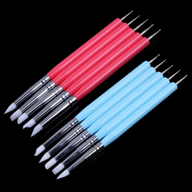 

5Pcs Dual-ended Silicone Carving & Dotting Pens Sculpture Painting Nail Art Brush Tool Nail Tool