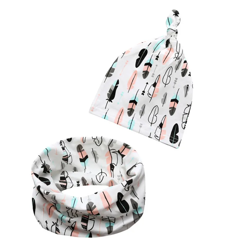 NEW cotton with knot beanies + o ring scarf sets for baby kids under 2 years  boys girls warm fashion cartoon cap &collars suits